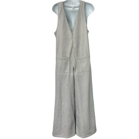 Avec Les Filles Anthropologie Gray Vegan Leather Wide Leg Jumpsuit sz XS NEW Tag - Picture 9 of 14